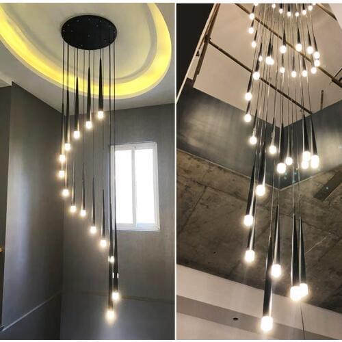 LED spiral living room chandelier simple hotel lobby staircase chandelier lighting interior home decoration long hanging lights