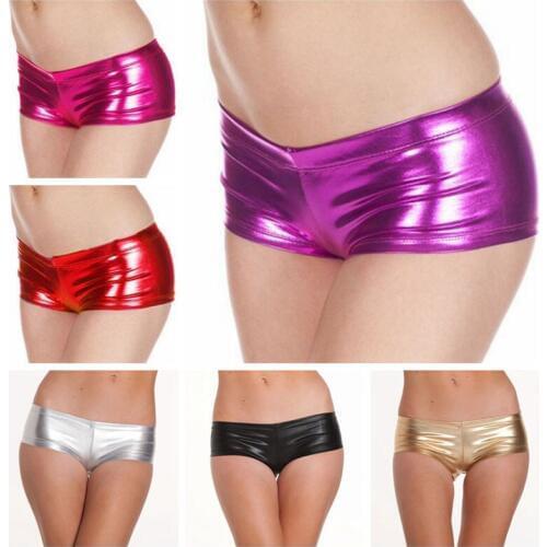 Gold Patent Leather Low Waist Briefs Women Sexy Faux Leather Shiny Boyshort PU Panties Pole Dancing Sexy Hot Short Shorts