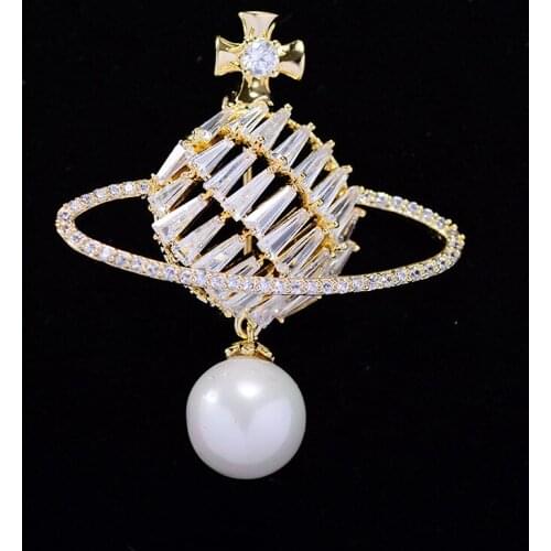 Creative Globe Brooches Mens Simple Temperament Suit Pin Wedding Corsage Cubic Zirconia Brooch Jewelry Accessories