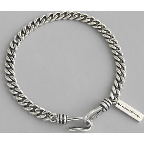 Unisex Punk 1pc Authentic 925 Sterling silver CHUNKY FLAT Chian Wrist Bracelet 4MM/5MM jewelry TLS168