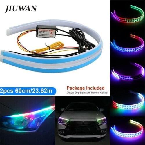 Universal Car Daytime Running Lights Strip Colorful LED Turn Signal Strip Flexible Tube Guide Side Light Strip Car Body Decor