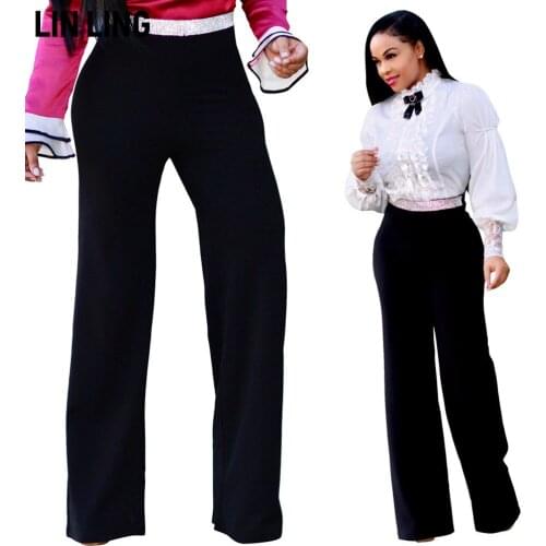 LINLING Versatile Fashion Casual Slim Sequin Black High Waist Vertical Straight Casual Pants