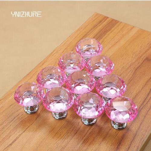 10pcs 30mm Diamond Door New Pink Crystal Glass Pull Drawer Cabinet Furniture Handle Knob Screw Hot Worldwide YZ-1002