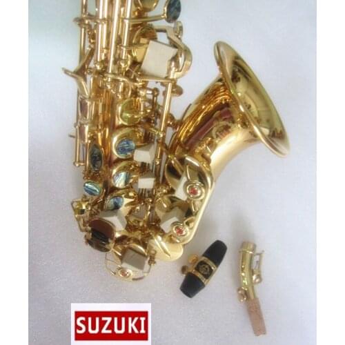 High-Quality Japan Suzuki Curved Soprano Saxophone Musical Instrument Professional Playing Electrophoresis Gold Sax Free Ship