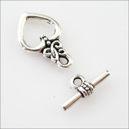 New 18Sets Tibetan Silver Lovely Heart Bracelet Toggle Clasps Connectors