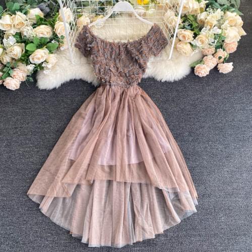 Womens Spring Summer Runway Fashion Slash Neck Mesh Patchwork Dress Female ChicTravel Beach Party Dress TB1904
