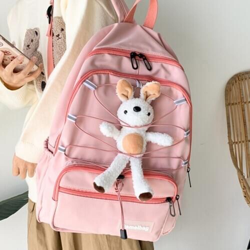 Women Waterproof Nylon Kawaii Backpack Female Student School Bag College Girl Cute Backpack Badge Fashion Book Net Bag Lady 50