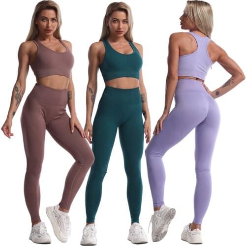 Women 2pcs Seamless Yoga Set Sport Suit Gymwear Workout Clothes Sport Bra Gym Crop Top High Waist Leggings Fitness Sports Wear