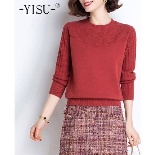 YISU 2021 Spring Women Sweater O-Neck Solid color Spring tops All-match Simple Stripe Female Jumper Casual Knitted pullover