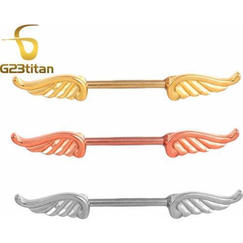 2 pcs/lot Angel Wing Nipple Ring Women Nipple Piercing Sexy Woman Body Jewelry 16G Stainless Steel Pircing Body Accessary
