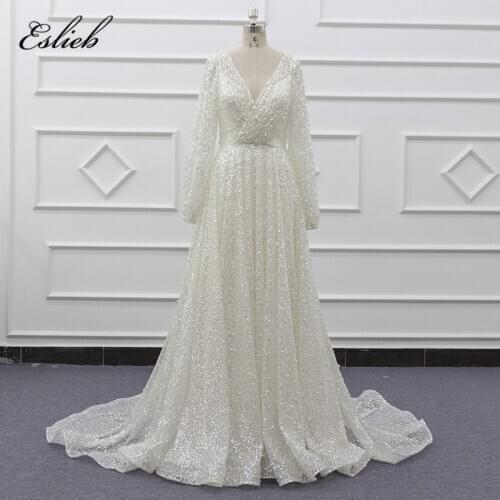Eslieb 2020 Designer A line wedding dress amanda novias real work full beading bridal make up