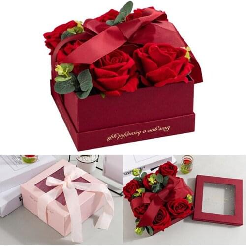 1PC Creative Square Rose Gift Packaging Box With Transparent Lid Carton Red Lipstick Flowers Jewelry Storage Boxes