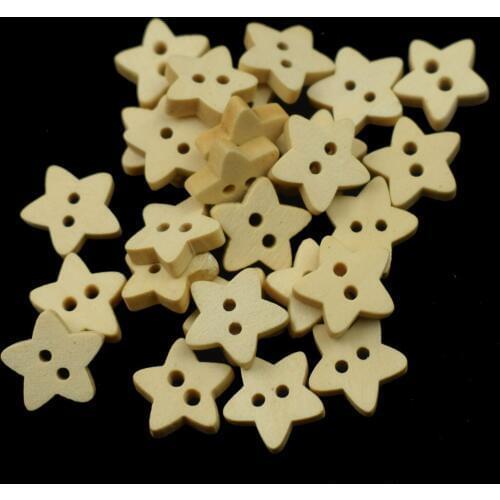 100PCS Natural Color Star Wood Buttons Sewing Scrapbooking Clothing Handwork Gift Home Decor Card Making DIY 13MM Buttons Wood