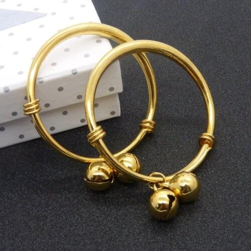 2Pcs/Pair Baby Bangle Yellow Gold Filled Childrens Bangle Bracelet With Bells