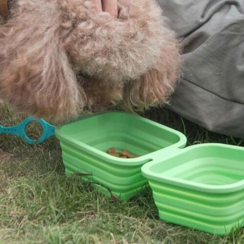 Pet Dog Feeder Silicone Folding Double Bowl Portable 2 in 1 Pet Water Feeding Bowl Pet Dog Outdoor Travel Bowl Dropshipping