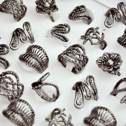 20Pcs Vintage Ancient Silver Color Women Rings Mixed Lots Wholesale Jewelry LR4147