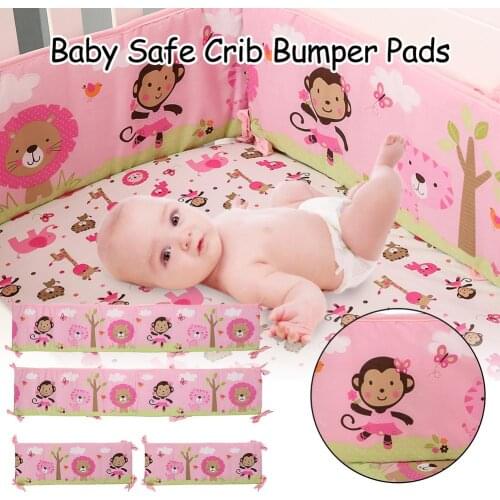 4Pcs/Set Breathable Summer Baby Bedding Bumper Collision Half Around Baby Bumper Crib Set Cortton Cartoon Printing Safety Rails