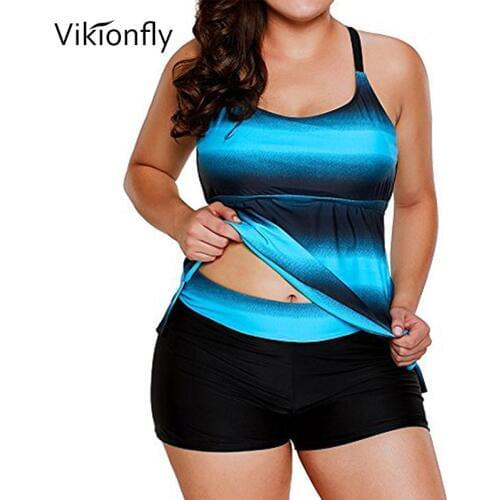 Plus Size Tankini Swimsuits Women 2020 Print Stripe 2 Piece Swimwear Swimming Suit For Ladies Beach Bathing Suit With Shorts