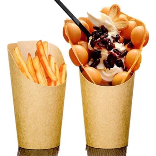 50pcs Kraft paper slanted french fries cup disposable egg cake ice cream paper cup chicken snack takeaway packaging cups