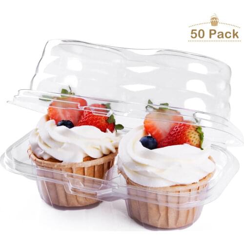 50pcs Kitchen Storage Transparent Paper Cup Cake Box Storage Box 2 Cavity Stackable Small Cake Cup Disposable Packaging Box