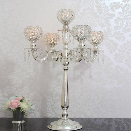 75 cm height 5-arms metal Chrome / Gold candelabras with crystal pendants wedding candle holder Event centerpiece free shipping
