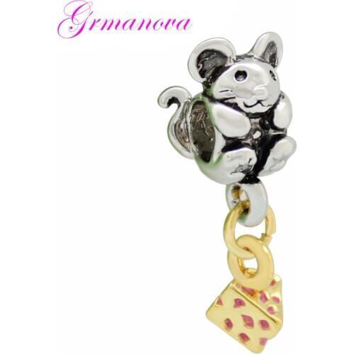 Golden Cheese Mouse Pendant Female DIY Jewelry Charm Beads Jewelry Accessories Amulet Fit Pandora Bracelet Necklace