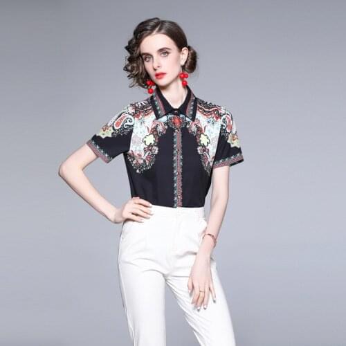 Short Sleeves chemise femme Floral Print blouse women Summer Tops Mujer Casual Black haut femme Button Up blouses et chemises