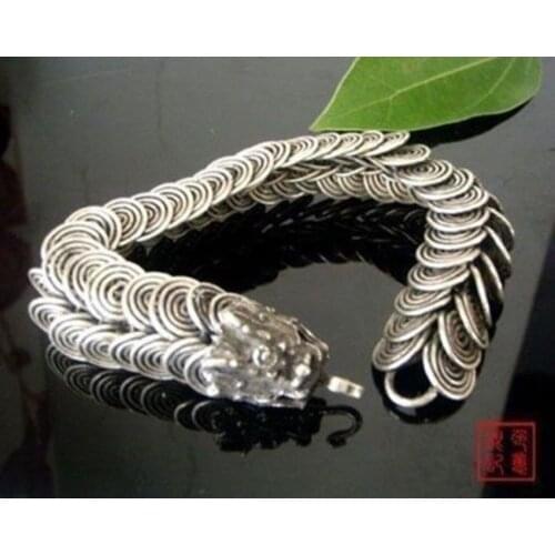 RARE CHINESE Tibetan silver inlay dragon bracelet