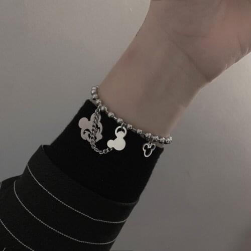 Hip Hop Bracelets Cute Mouse Pendant Vintage Round Bead Chain Cartoon Punk Accessories Charm Jewelry 2021 Halloween Party Gifts
