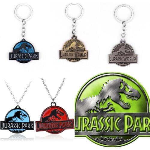 Hot Movie Jurassic Park Pendant Necklace Jurassic World Metal Key Chain Choker For Fans Charmed Gifts Chaveiro Keychains