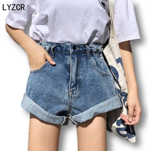 Vintage Denim Wide Leg Short Jeans Women Summer Loose Elastic Waist Khaki Womens Denim Shorts High Waist Chic Hot Ladies Bottom
