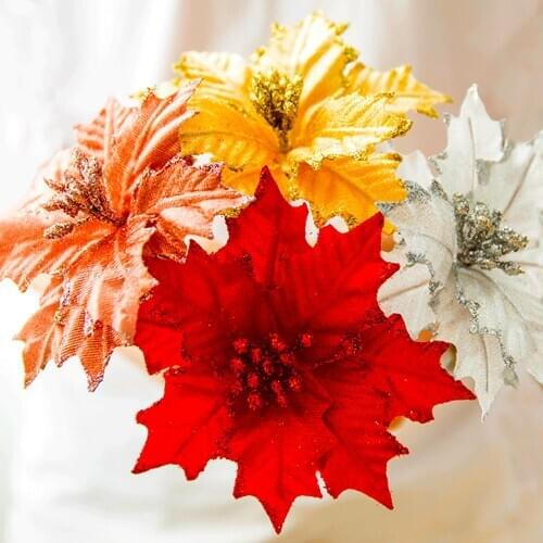 20CM Christmas Artificial Flower Big Head Christmas Tree Ornaments Fake Poinsettia Flower For Wedding Celebration Decor DIY