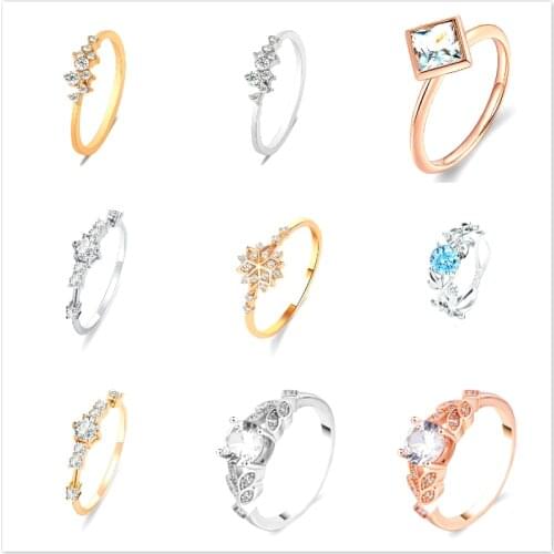 Fashion Shine Rose Gold Color Rings Wedding Snowflake Ring for Bridal Christmas Gift Elegant Rings Female Wedding Jewelry