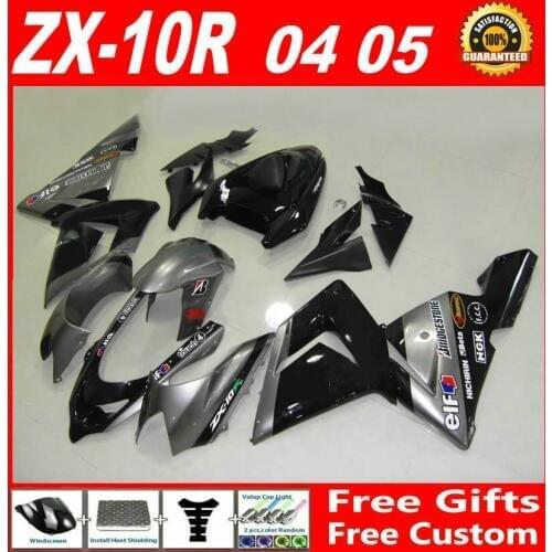 Motorcycle fairing kit for Kawasaki Ninja ZX10R 04 05 silver black bodywork fairings set ZX10R 2004 2005 GY43