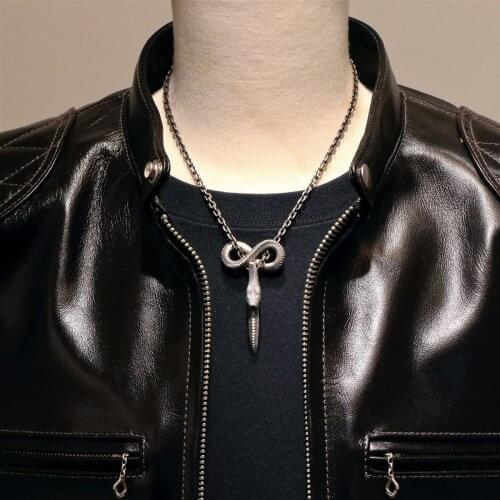 Personality Carving Snake Scale Infinity Pendant+Snake Pendant Necklace for Motorcycle Party Men Women Punk Necklace Jewelry