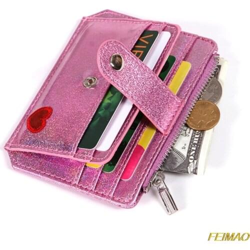 Laser Shining Card Girls Drivers License Bag Heart Hasp Id Credit Bags