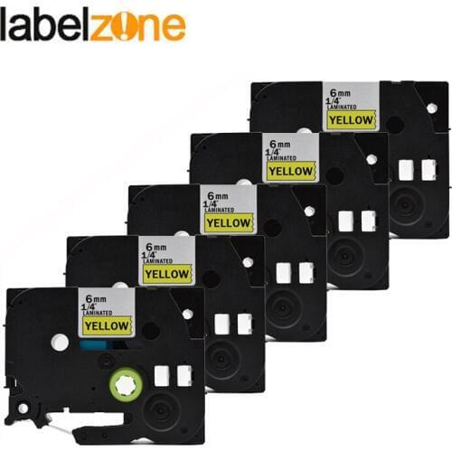 5pcs 6mm Black on yellow tze611 Compatible Brother p-touch printers tze-611 tze 611 tz tze 611 label tape ribbon for ptouch