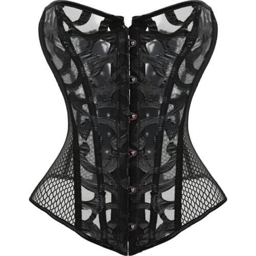 Summer Net Mesh Corset Overbust Corset Bustier Transparent Breathable Boned Black/White Corsets XS-6XL