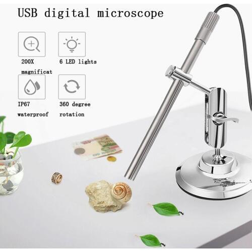 200X Microscope Endoscope 8 LED USB Microscope Camera Mini for Computer/Android Phone Manual Focus Endoscope Magnifier