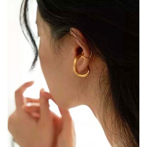 Fashion Gold Silver Color Metal Ear Clip Clip Geometric Irregular Ear Cuff Earrings for Women Girl Temperament Trendy Jewelry