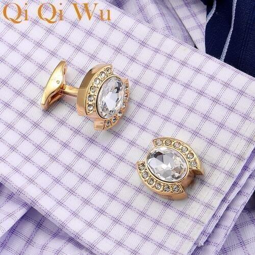 Mens Wedding Suit Shirt Cufflinks Groom Gifts Gold Crystal Shirts Cuff links Buttons Rhinestone Cufflink Cuffs Business Jewelry