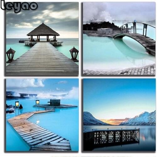 Sea Bridge Scenery 4 Piece Multi Panel Diamond painting mosaic Landscape square/round diamond embroidery full set,wall arts