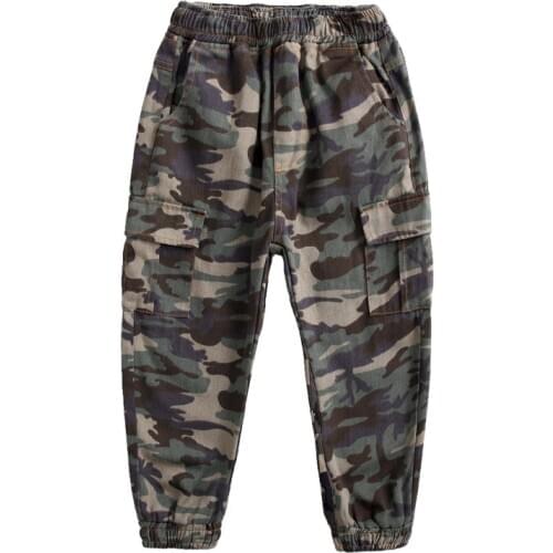 Boys New Design Full Length 4-14Y Camouflage Mid-Waist Elastic Work Pants Casual Streetwear Big Pockets Work Pants