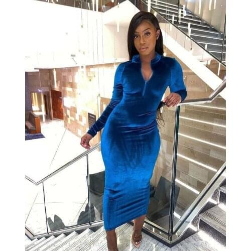 Fitting Dress long Sleeve Elegant Empire bodycon dresses woman V-neck sexy fashion solid sexy cloth Women Basic Vestidos FC1380