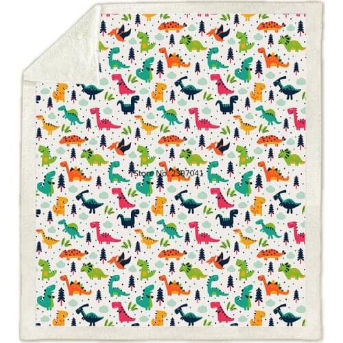 Dinosaur Blanket Cartoon Animal Printed Plush Noble Bedding Sherpa Throw Blankets Bed Sofa Couch Cover For Kids Child Girls Boys