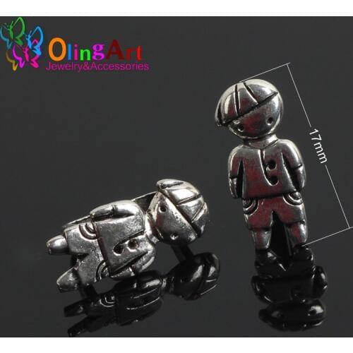 OlingArt 17*9mm silver-color retro style making Round belt buckle Boy for flat leather cord bracelet DIY jewelry leather