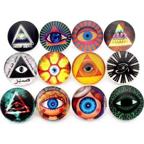 Wholesale 10pcs/lot New Glass Snap Jewelry Horrible Eyes Glass Snap Buttons Charms Fit 18mm/20mm DIY Snap Bracelet Necklace