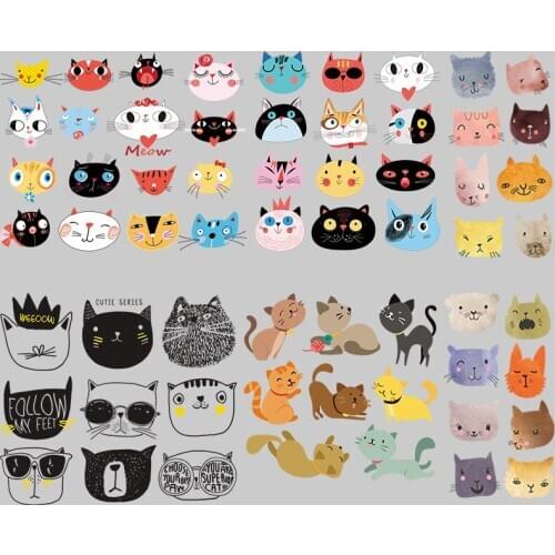 Iron-on Transfers Patches For Clothing T shirt Vinyl Thermo Stickers Applique Diy Cat Patch Thermotransfer Stripe On Clothes Set