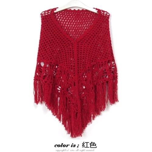 Handmade Crochet Knitwear Women Vintage Floral Hollow Out Irregularity Tassel Wraps Capes Shawl Mujer Poncho Outwear