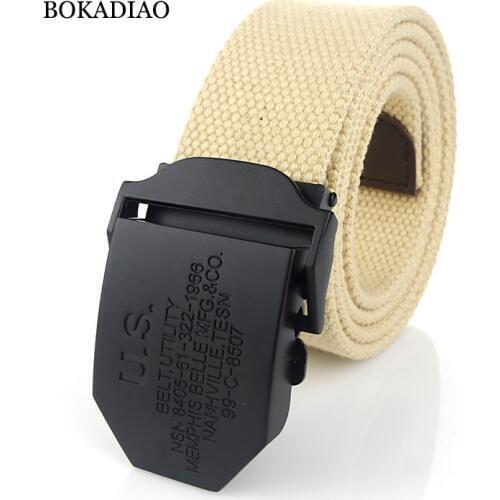 BOKADIAO Men&Women Military Canvas belt luxury Black US Metal buckle jeans belt Army tactical belts for Men waistband strap male